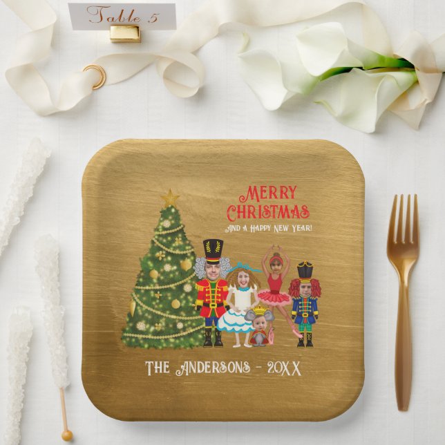 Nutcracker Family of Five Funny Merry Christmas  Paper Plate (Wedding)