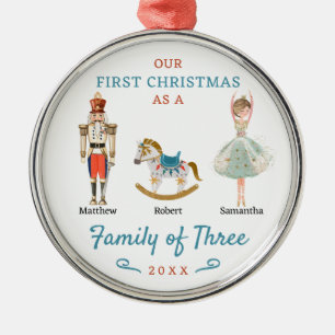 Nutcracker Family of Three First Christmas Metal Ornament