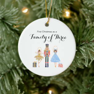 Nutcracker First Christmas as a Family of Three Ceramic Ornament