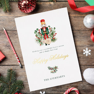 Nutcracker Foliage Family Christmas Holidays Gold Foil Holiday Card