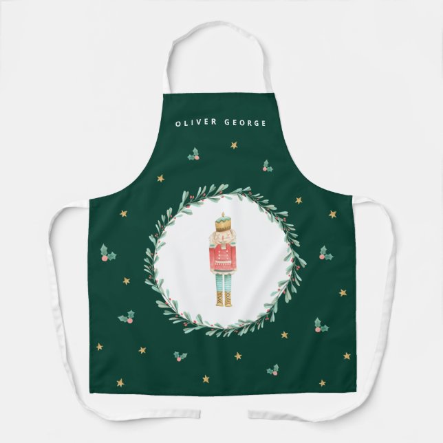 Nutcracker green botanical cute Christmas Apron (Front)