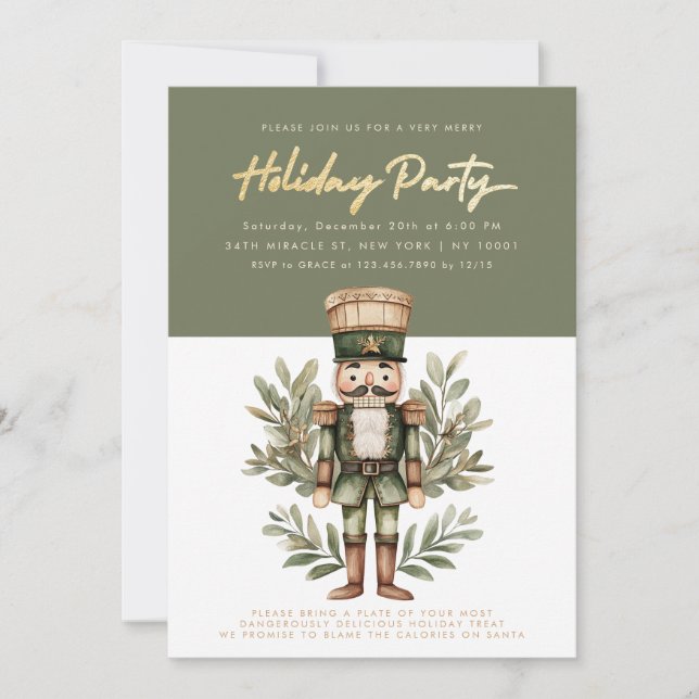 Nutcracker Green Gold Elegant Holiday Party Invitation (Front)