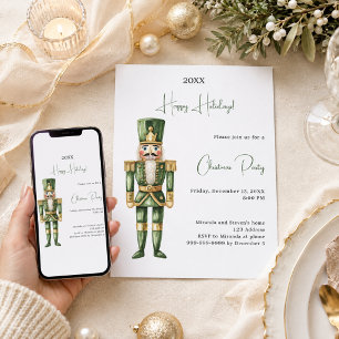 Nutcracker Green Minimalist Christmas Party Invitation