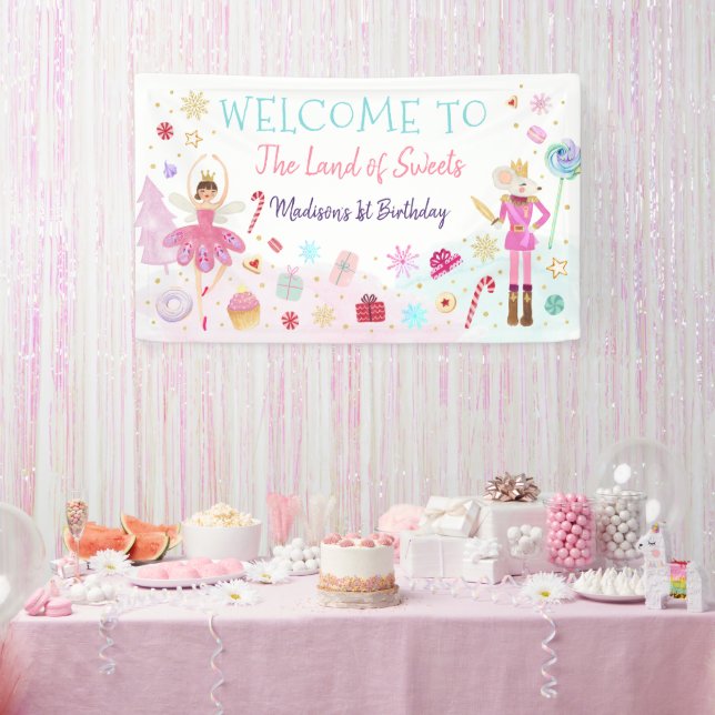 Nutcracker Land of Sweets Pink Gold Birthday Banner (Party)