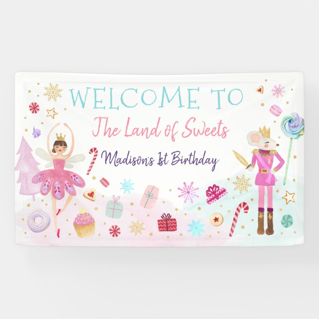 Nutcracker Land of Sweets Pink Gold Birthday Banner (Horizontal)