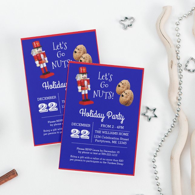 Nutcracker Let's Go Nuts Blue Holiday Invitation (Creator Uploaded)