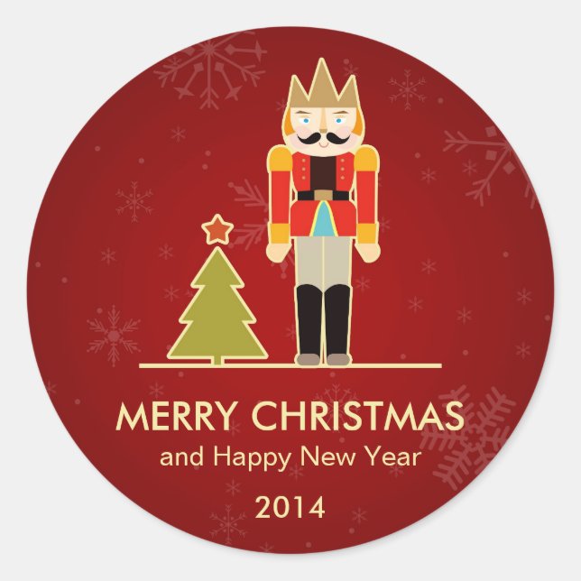 Nutcracker Merry Christmas and Happy New Year 2014 Classic Round Sticker (Front)