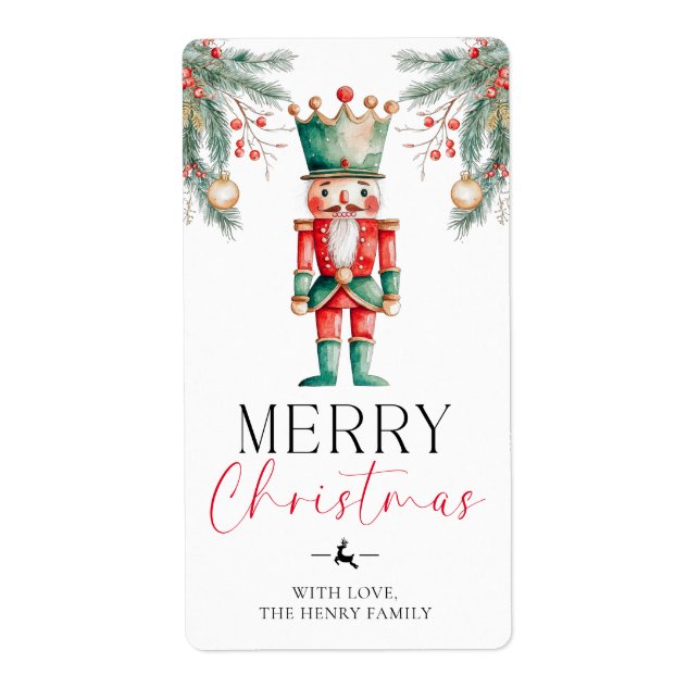 Nutcracker Merry Christmas Gift Tag Stickers (Front)
