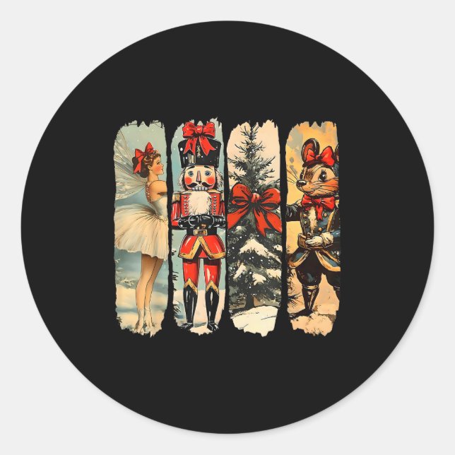 Nutcracker Merry Christmas Xmas Tree Family Pajama Classic Round Sticker (Front)