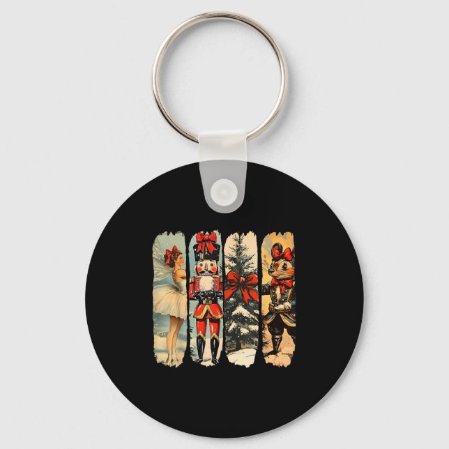 Nutcracker Merry Christmas Xmas Tree Family Pajama Keychain (Front)