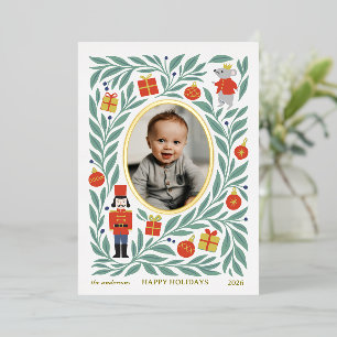 Nutcracker Mouse Christmas Baby Photo  Foil Holiday Card