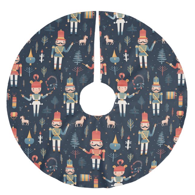 Nutcracker Navy Blue Pattern Christmas Tree Skirt (Front)