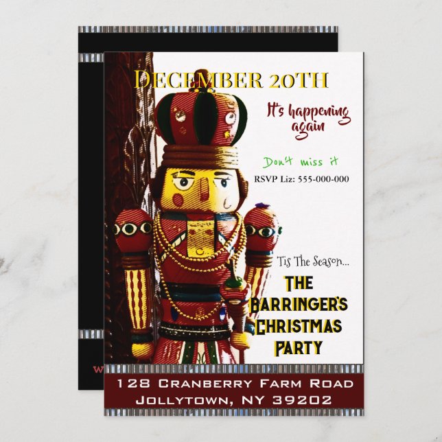 Nutcracker Nelson Merry Christmas Party Invitation (Front/Back)
