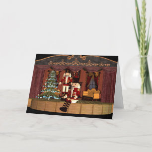Nutcracker on Stage with Holiday Tree Card