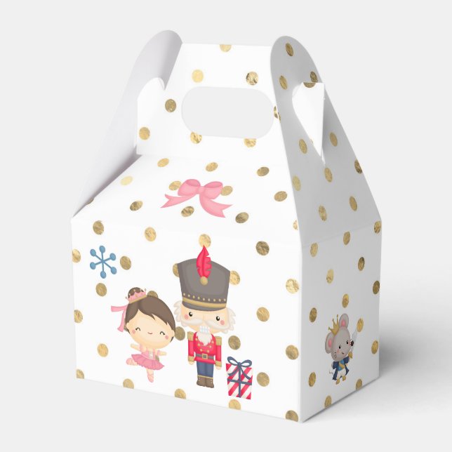 Nutcracker on White and Gold Polka Dot Favor Box (Front Side)