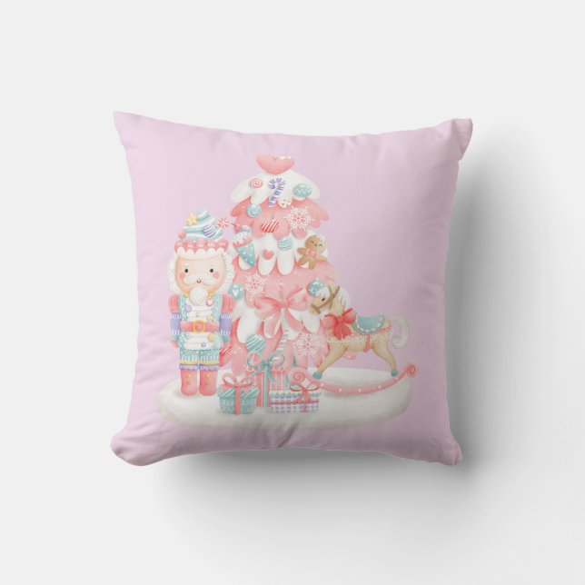 Nutcracker Pastel Christmas Throw Pillow (Front)