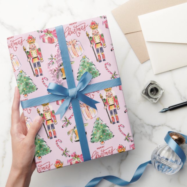 Nutcracker pastel pink vintage sketch Christmas Wrapping Paper (Gifting)