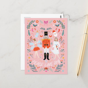 Nutcracker Peach Peace Love Joy Christmas Postcard