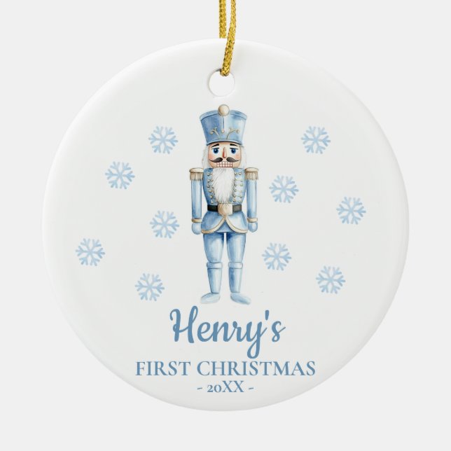 Nutcracker Personalized Baby's First Christmas Ceramic Ornament (Front)