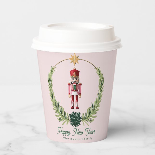 Nutcracker Personalized Cute Pink  Red Christmas Paper Cups (Front)
