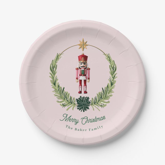 Nutcracker Personalized Cute Pink  Red Christmas  Paper Plate (Front)
