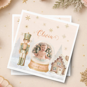 Nutcracker Photo Snow Globe Sweet One Christmas Napkin