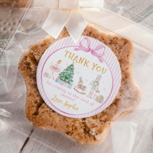 Nutcracker Pink Bow Christmas Birthday Thank You Classic Round Sticker