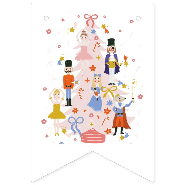 Nutcracker Pink Christmas Tree Holiday Birthday Bunting Flags (First Flag)