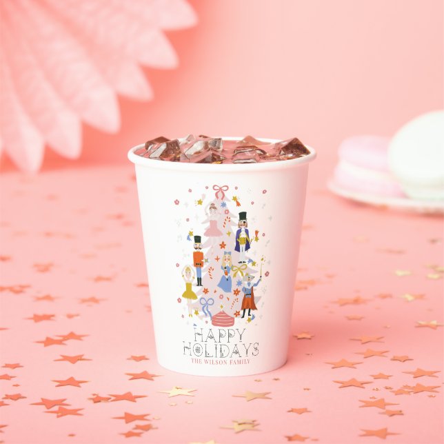 Nutcracker Pink Christmas Tree Holiday Paper Cups (Insitu)