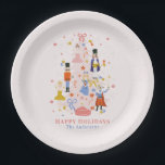 Nutcracker Pink Christmas Tree Holiday Paper Plate<br><div class="desc">This cute and festive Christmas holiday paper plate features a pink christmas tree decorated with nutcracker characters. Personalize it for your needs. You can find matching products at my store.</div>