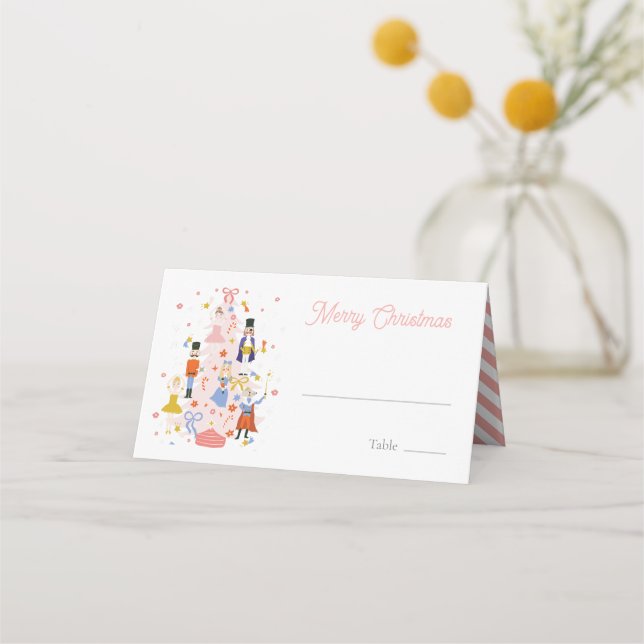 Nutcracker Pink Christmas Tree Holiday Place Card (Front)