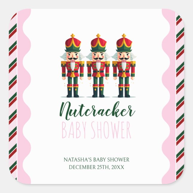 Nutcracker Pink Girl Christmas Baby Shower  Square Sticker (Front)