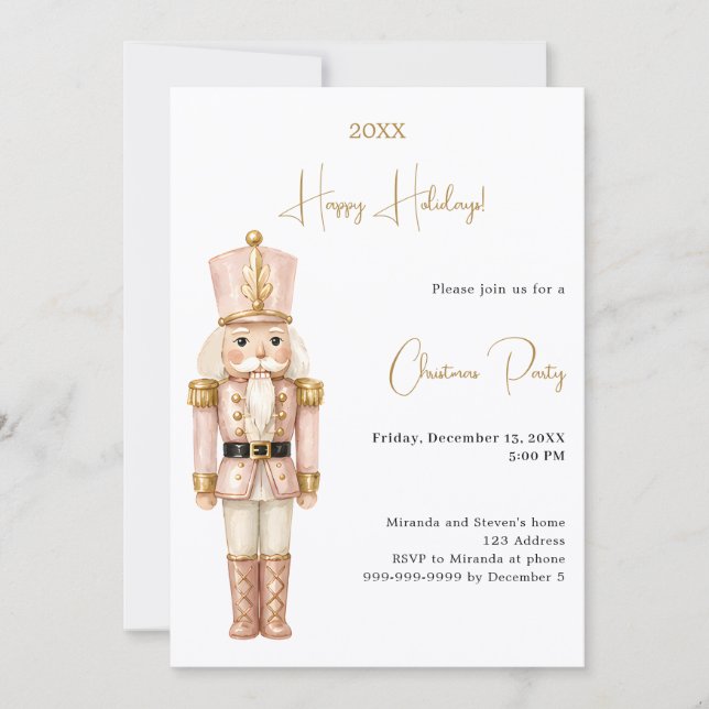 Nutcracker Pink Minimalist Christmas Party Invitation (Front)
