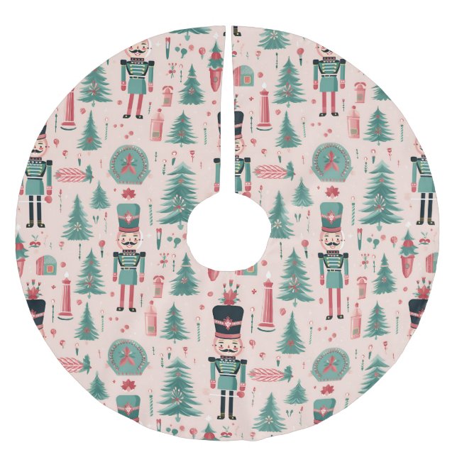 Nutcracker Pink Mint Pattern Christmas Tree Skirt (Front)