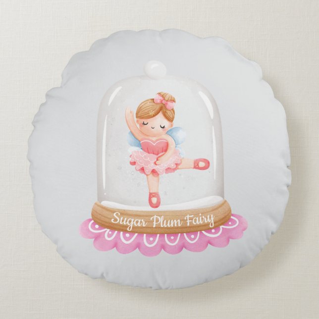 Nutcracker Pink Sugar Plum Fairy Christmas Round Pillow (Front)