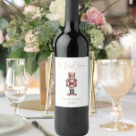 Nutcracker pink white simple Christmas Wine Label<br><div class="desc">White background,  and a pink nutcracker.  Personalize and add a name and year. Text: Merry Christmas</div>