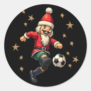 Nutcracker Playing Soccer Christmas Xmas Kids  Classic Round Sticker
