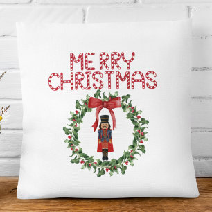 Nutcracker Red Bow Festive Christmas Home Decor Throw Pillow