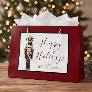Nutcracker Red Happy Holidays Classic Christmas  Large Gift Bag