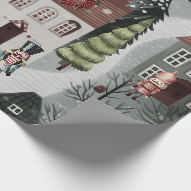 Nutcracker Reindeer Village Christmas Wrapping Paper (Corner)