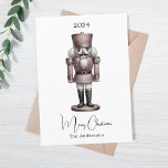 Nutcracker retro white simple Christmas Holiday Card<br><div class="desc">White background,  and a dusty rose coloured nutcracker.  Merry Christmas written with a trendy handlettered style script. 

Back: add your note and your names.</div>