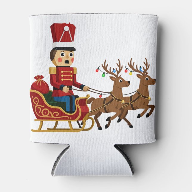 Nutcracker Riding a Magical Christmas Sleigh Can Cooler (Front)