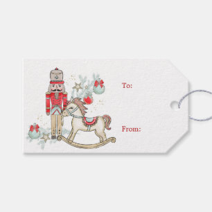Nutcracker, rocking horse and Christmas tree Gift Tags