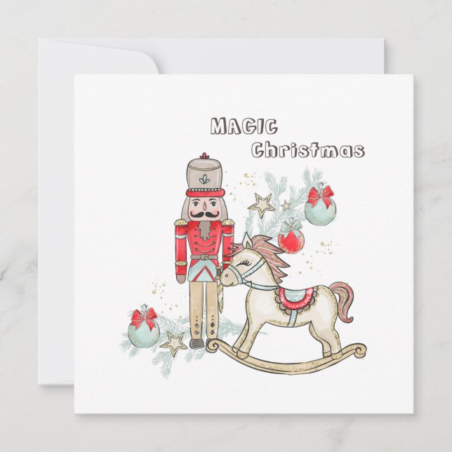 Nutcracker Rocking Horse Christmas Tree Flat Card (Front)