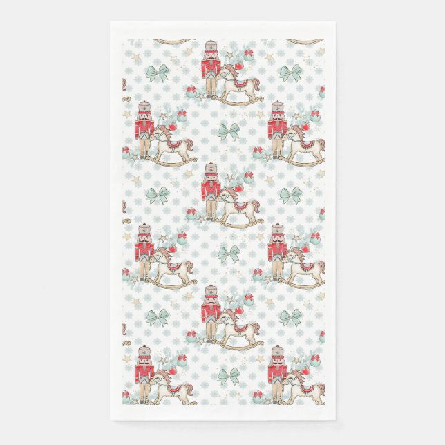 Nutcracker, rocking horse, Christmas tree Napkin (Front)