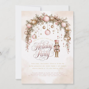 Nutcracker Rose Gold Ornaments Pink Holiday Party Invitation