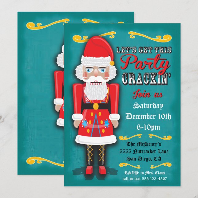 Nutcracker SantaHoliday Christmas Party Invitation (Front/Back)