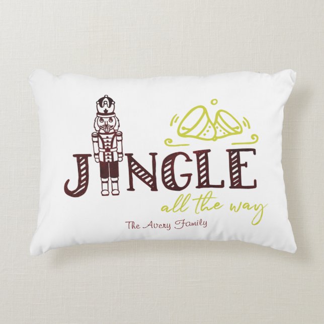 Nutcracker Simple Modern Personalized Jingle Accent Pillow (Front)