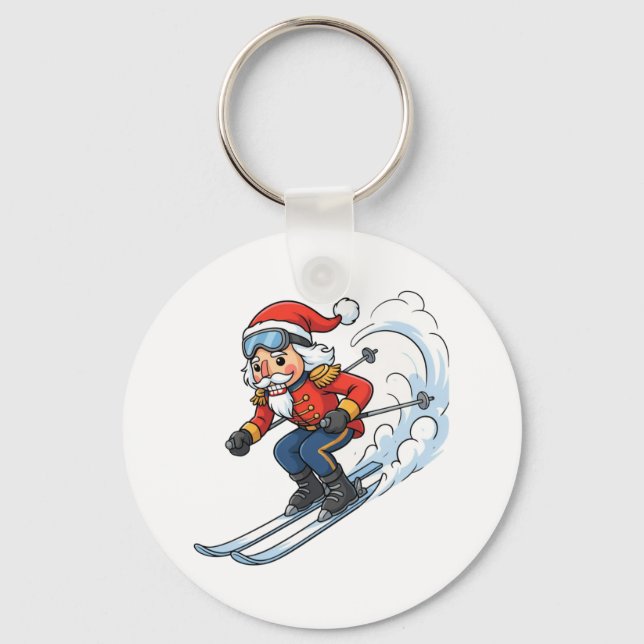 Nutcracker Skier Christmas 2026 Holiday Skiing   Keychain (Front)