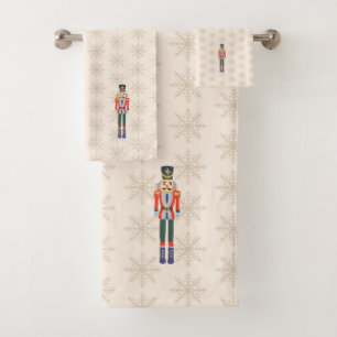 Nutcracker Snowflake Pattern Holiday Bath Towel Set